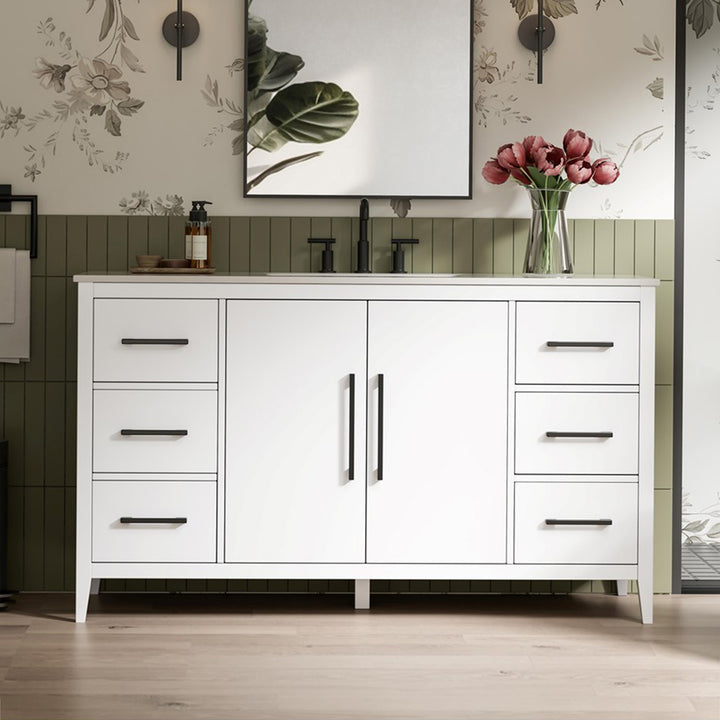 60 Inch Single Bathroom Vanity In White White Finish - KITCHEN & BATH by Joshua Marshal