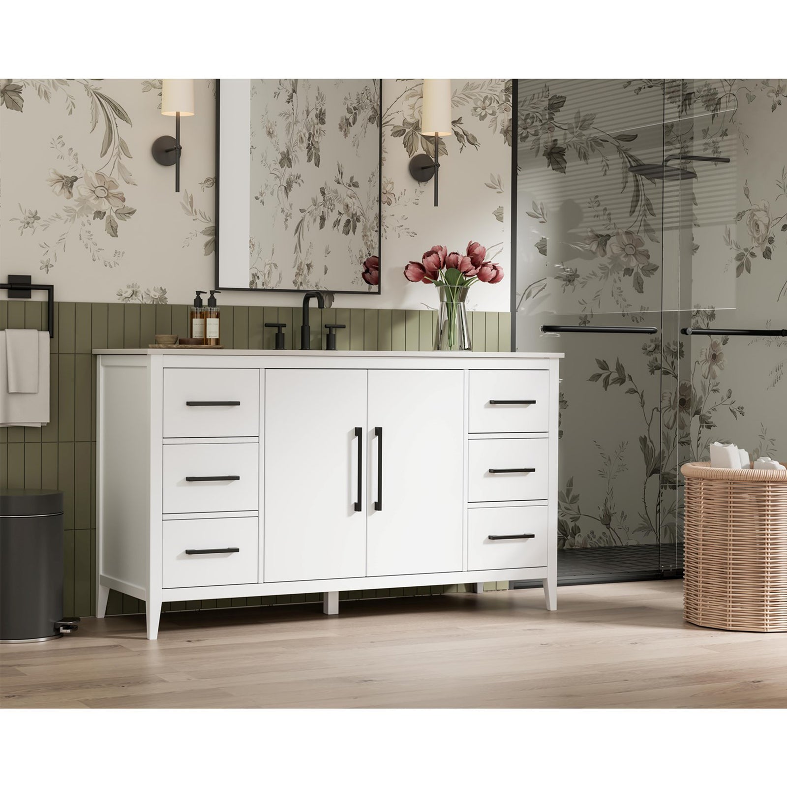 60 Inch Single Bathroom Vanity In White - View 2 - Joshua Marshal