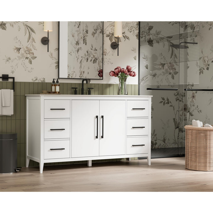 60 Inch Single Bathroom Vanity In White - View 2 - Joshua Marshal