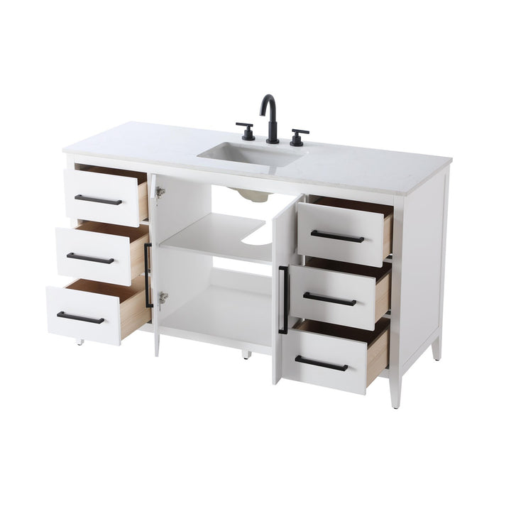 60 Inch Single Bathroom Vanity In White - View 4 - Joshua Marshal