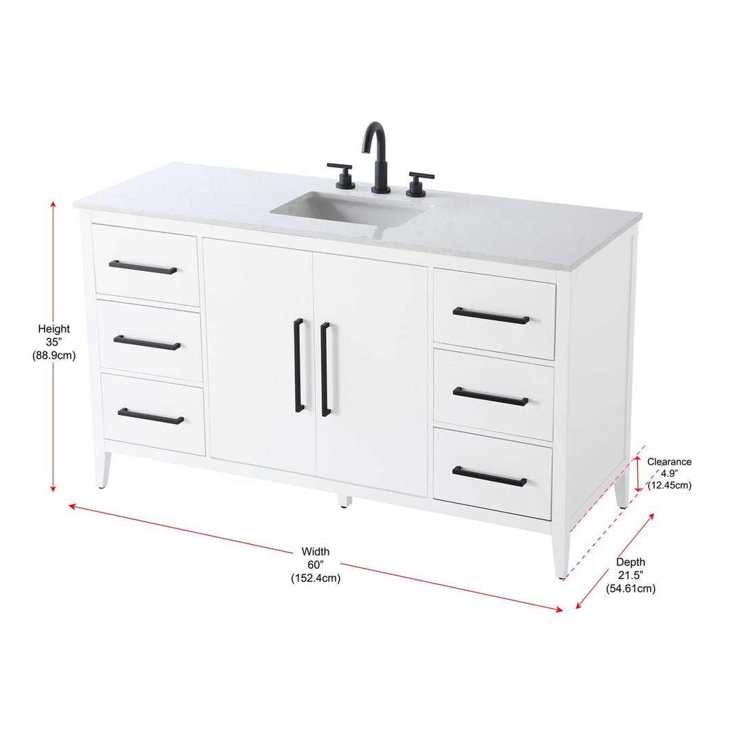 60 Inch Single Bathroom Vanity In White - View 6 - Joshua Marshal