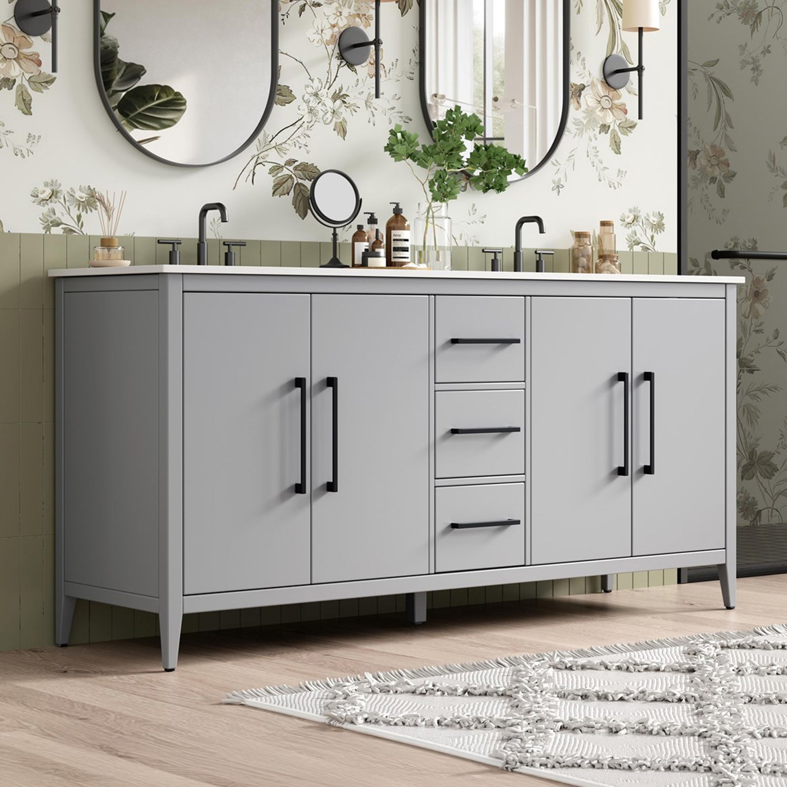 72 Inch Double Bathroom Vanity In Grey Grey Finish - KITCHEN & BATH by Joshua Marshal
