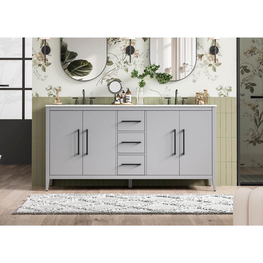 72 Inch Double Bathroom Vanity In Grey - View 2 - Joshua Marshal