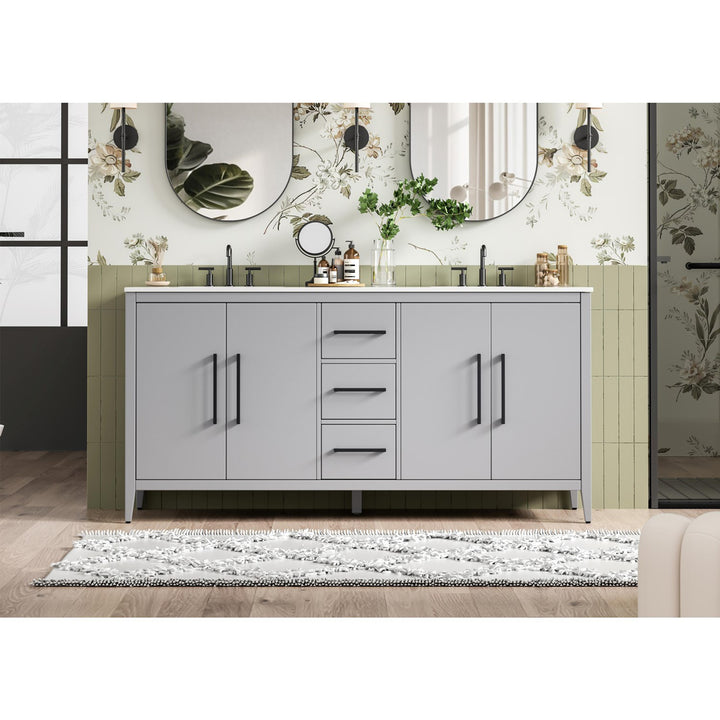 72 Inch Double Bathroom Vanity In Grey - View 2 - Joshua Marshal