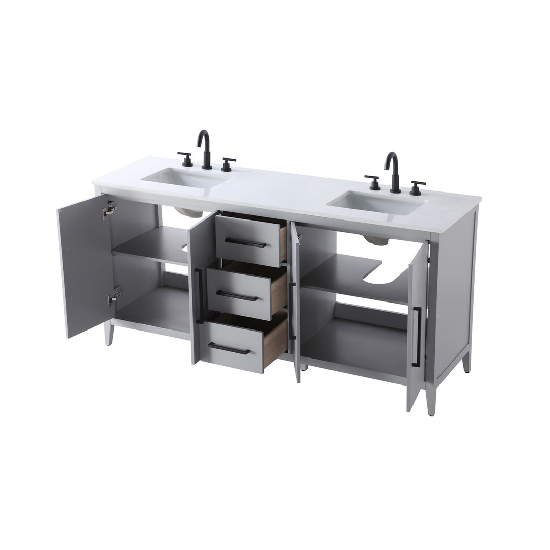 72 Inch Double Bathroom Vanity In Grey - View 4 - Joshua Marshal