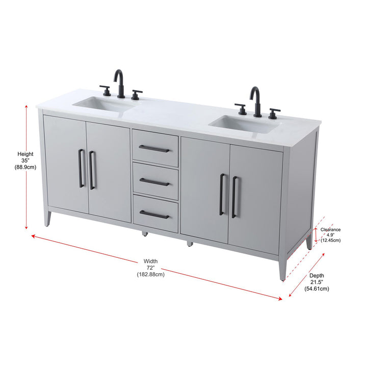 72 Inch Double Bathroom Vanity In Grey - View 6 - Joshua Marshal