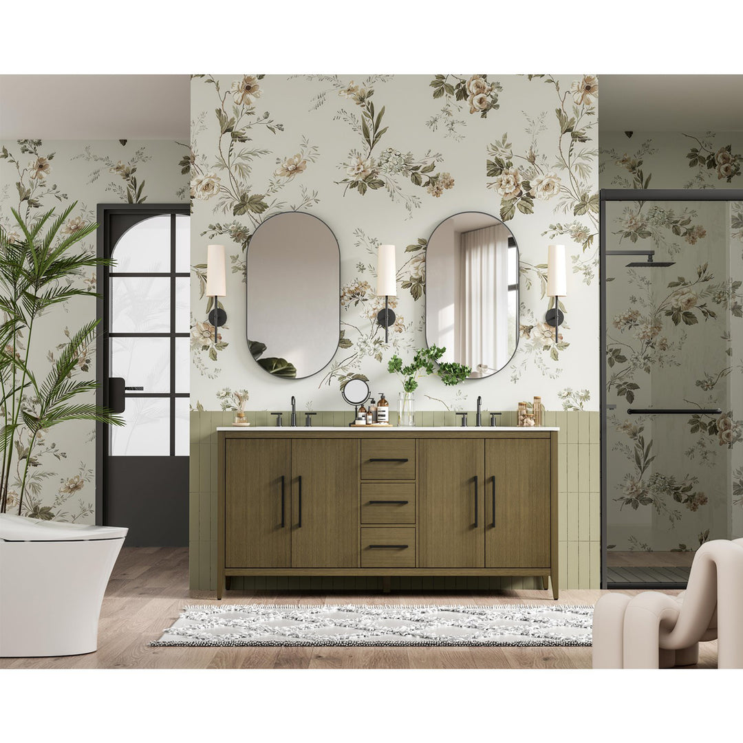 72 Inch Double Bathroom Vanity In Chestnut Brown - View 2 - Joshua Marshal