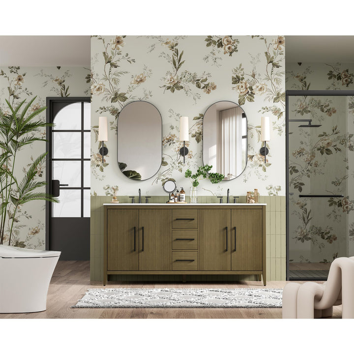 72 Inch Double Bathroom Vanity In Chestnut Brown - View 2 - Joshua Marshal