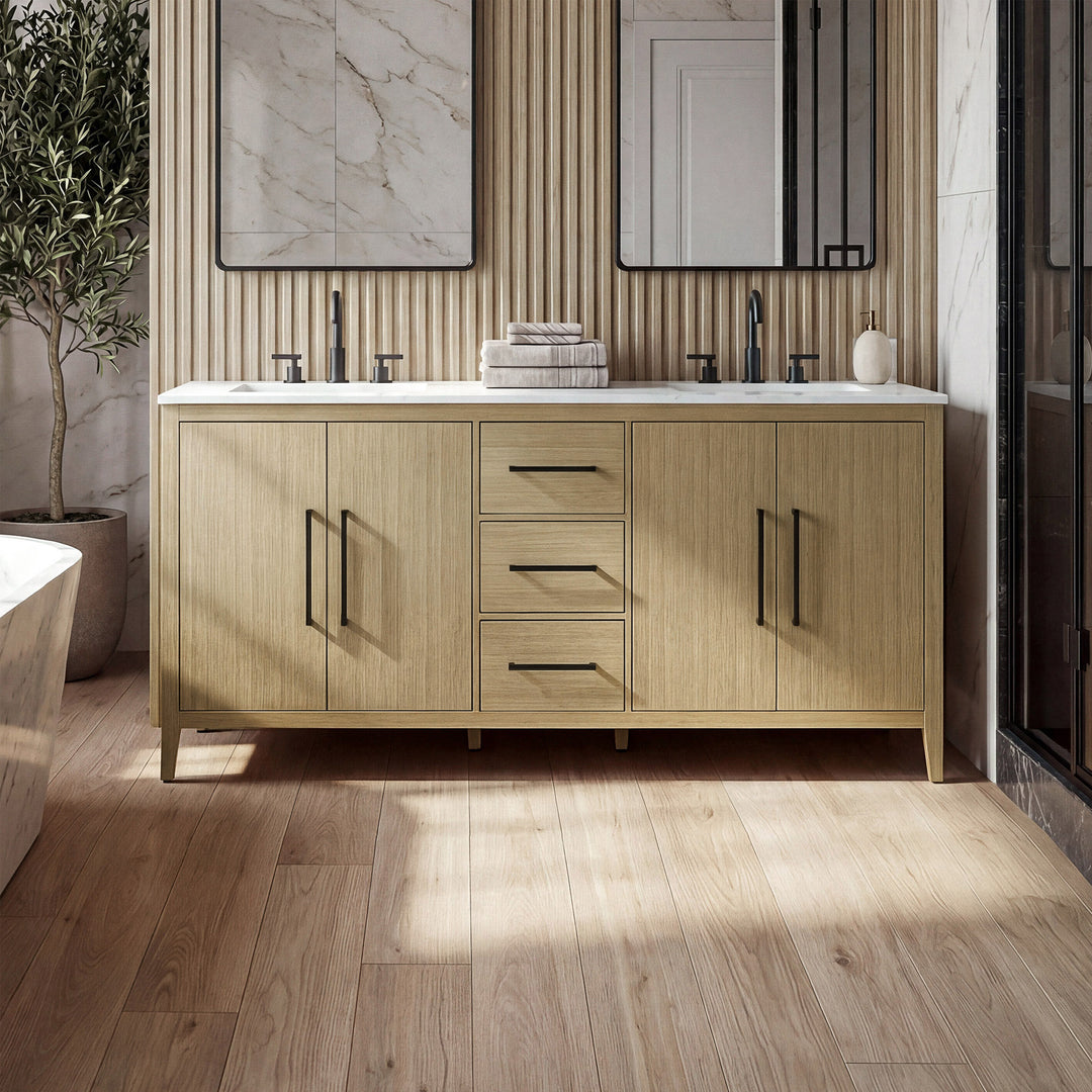 72 Inch Double Bathroom Vanity In Honey Brown Honey Brown Finish - KITCHEN & BATH by Joshua Marshal