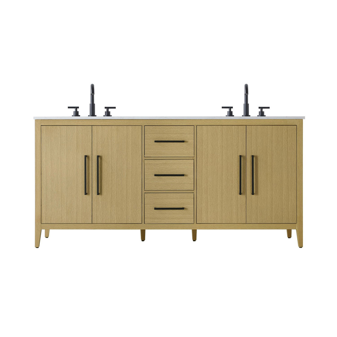 72 Inch Double Bathroom Vanity In Honey Brown - View 3 - Joshua Marshal