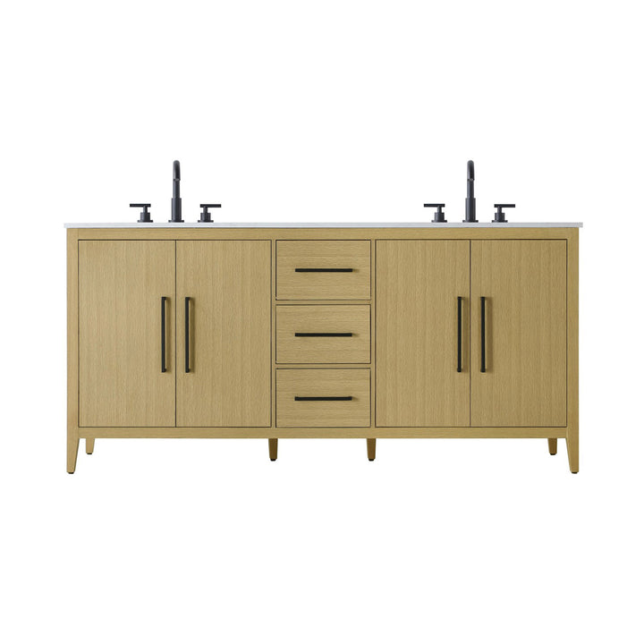 72 Inch Double Bathroom Vanity In Honey Brown - View 3 - Joshua Marshal