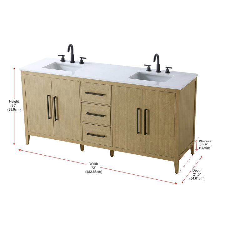 72 Inch Double Bathroom Vanity In Honey Brown - View 4 - Joshua Marshal