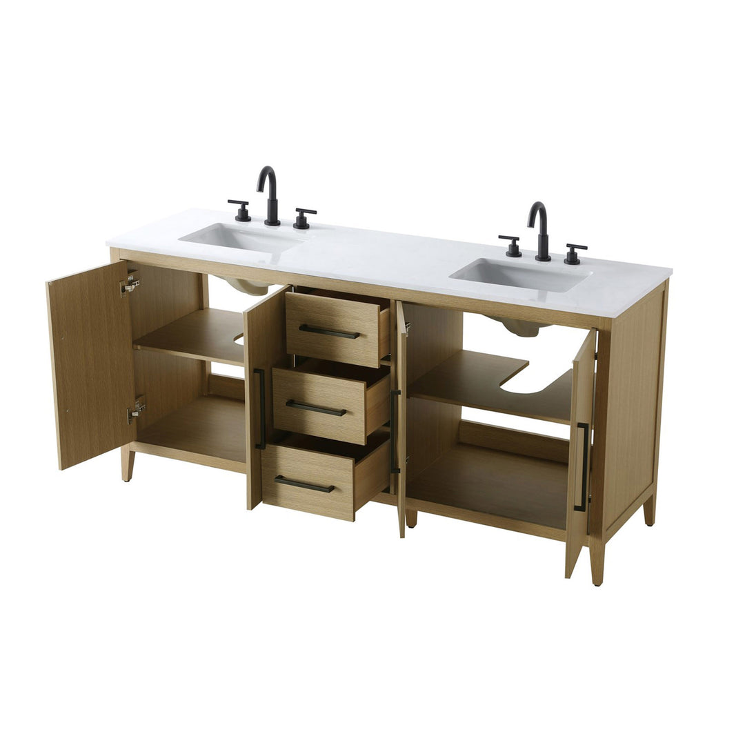 72 Inch Double Bathroom Vanity In Honey Brown - View 5 - Joshua Marshal