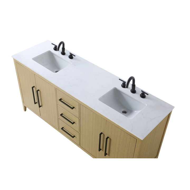 72 Inch Double Bathroom Vanity In Honey Brown - View 6 - Joshua Marshal