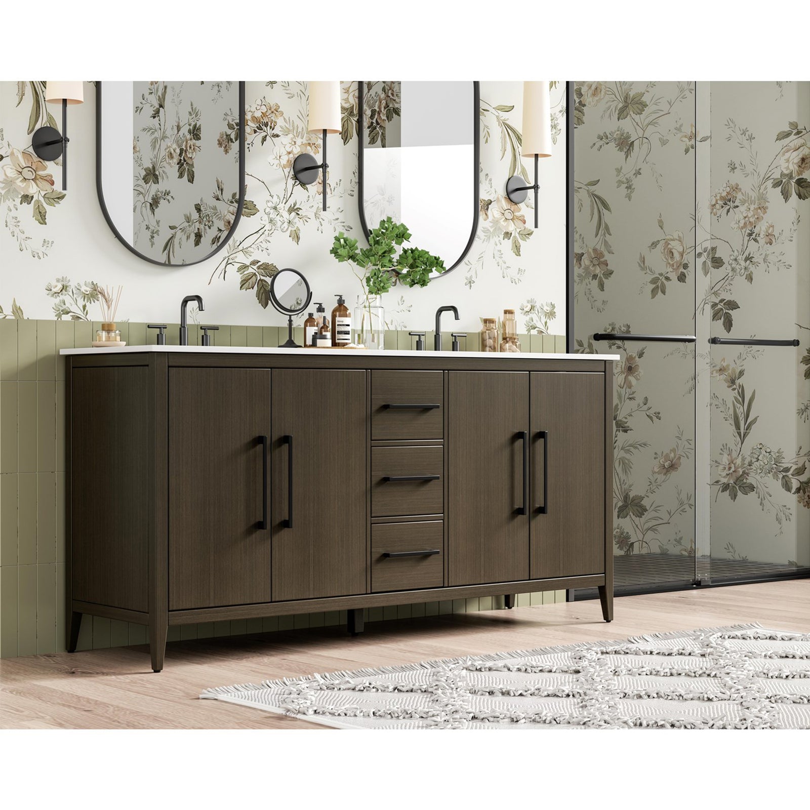 72 Inch Double Bathroom Vanity In Mocha Brown - View 2 - Joshua Marshal