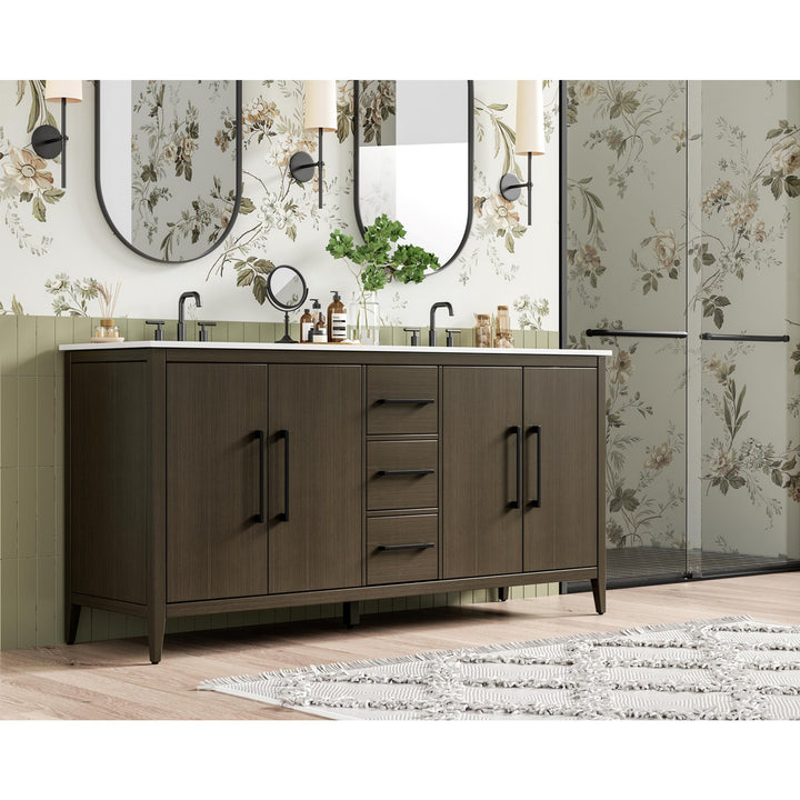 72 Inch Double Bathroom Vanity In Mocha Brown - View 2 - Joshua Marshal