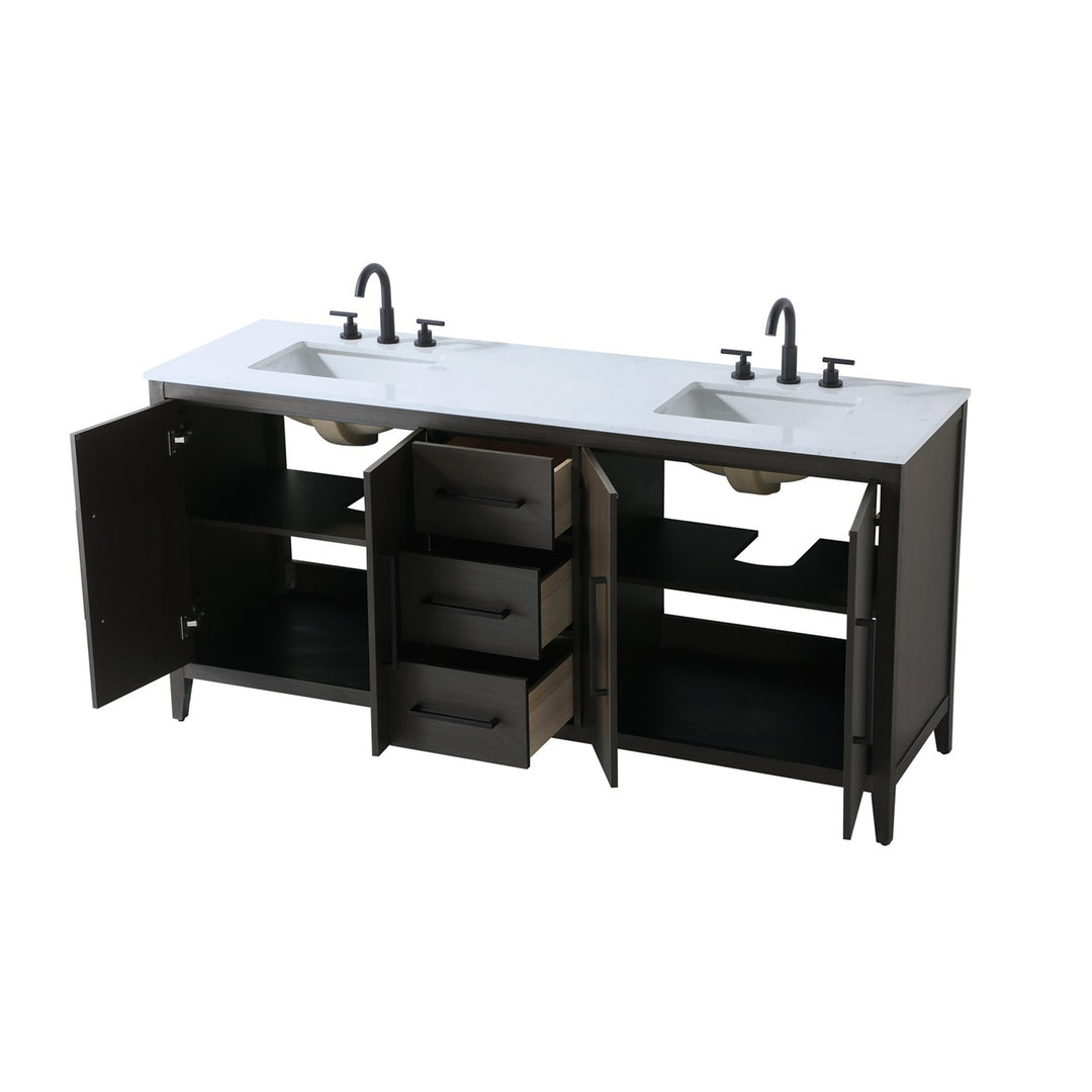 72 Inch Double Bathroom Vanity In Mocha Brown - View 5 - Joshua Marshal