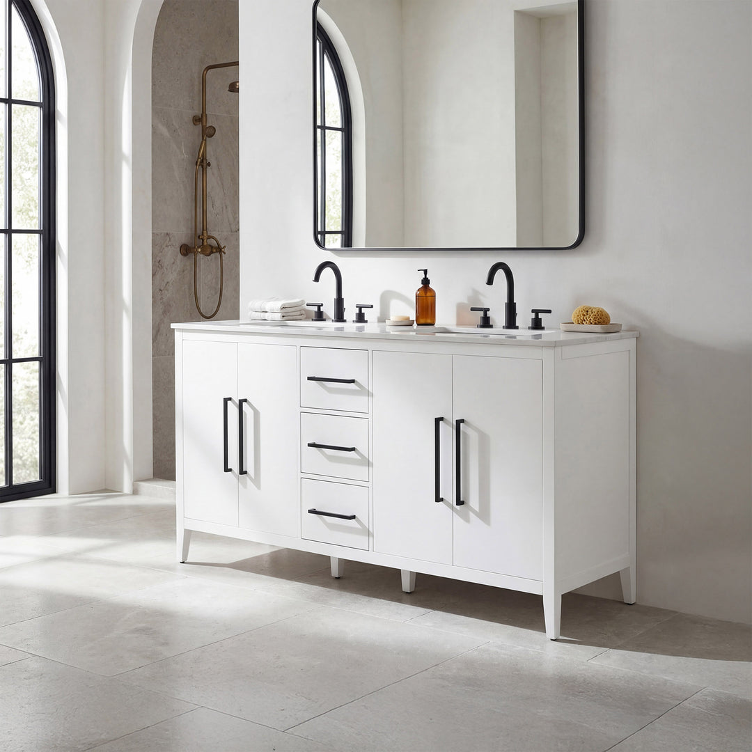 72 Inch Double Bathroom Vanity In White - View 2 - Joshua Marshal