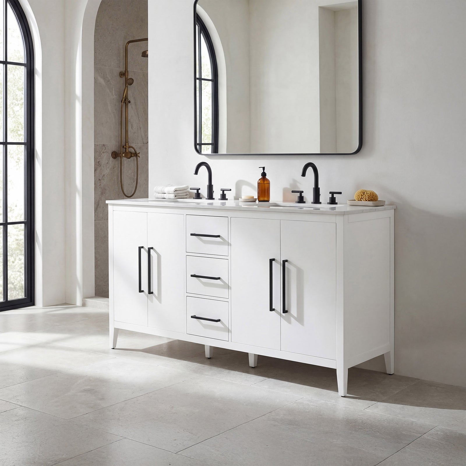 72 Inch Double Bathroom Vanity In White - View 2 - Joshua Marshal