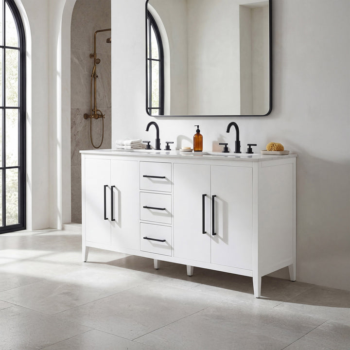 72 Inch Double Bathroom Vanity In White - View 2 - Joshua Marshal