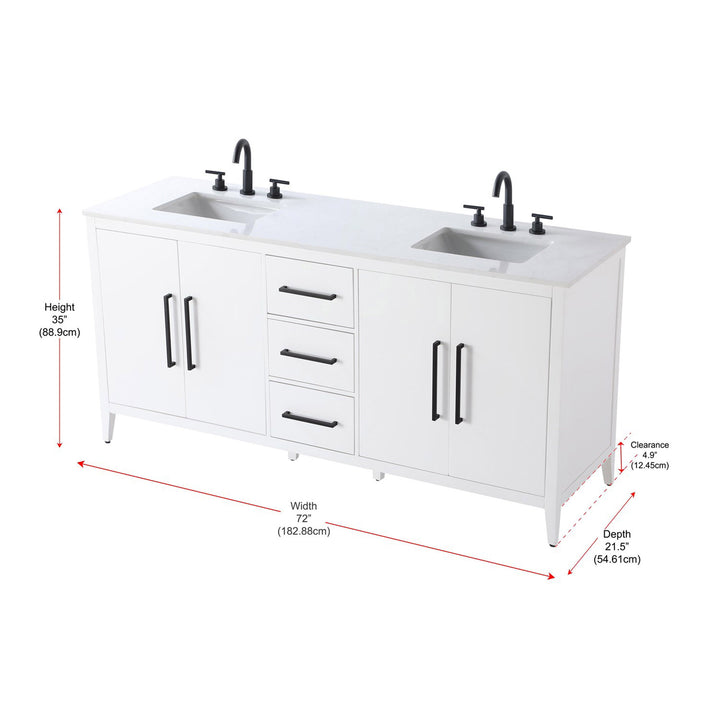 72 Inch Double Bathroom Vanity In White - View 4 - Joshua Marshal