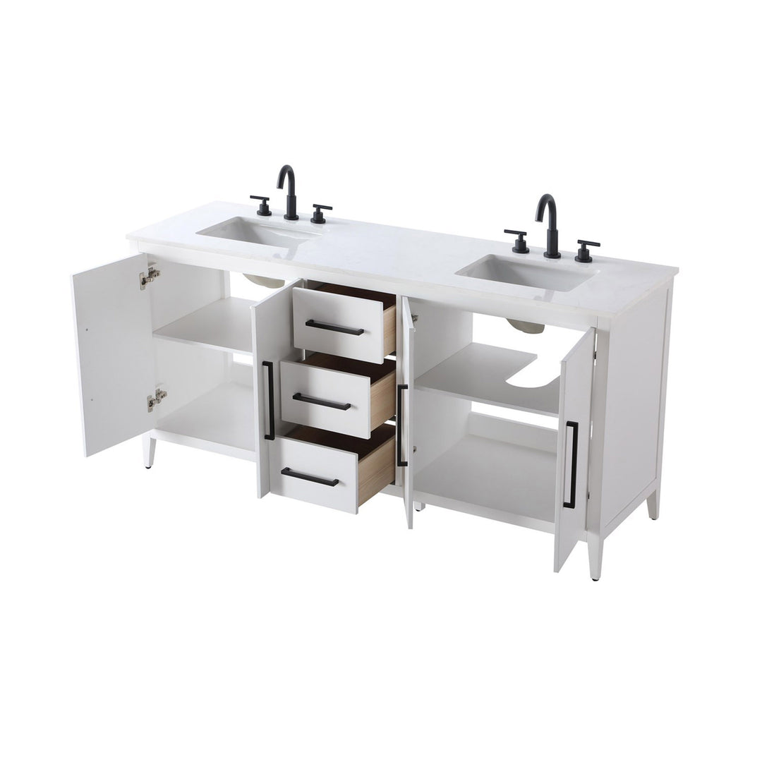 72 Inch Double Bathroom Vanity In White - View 5 - Joshua Marshal