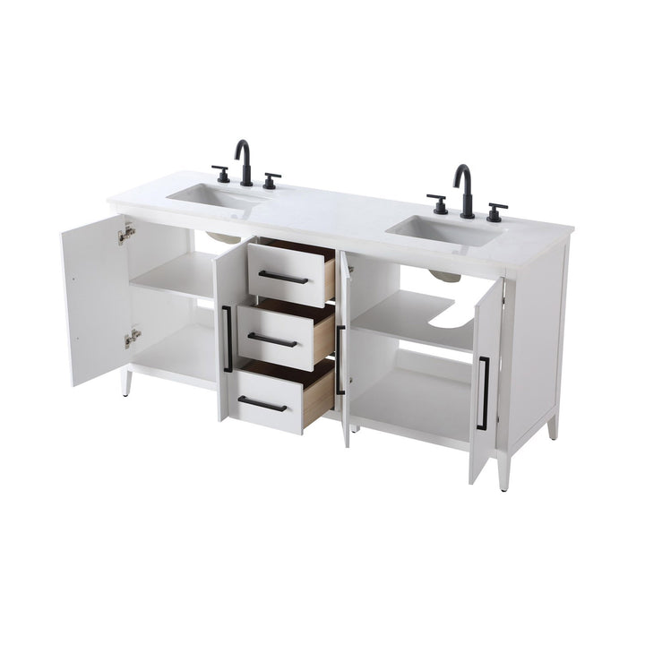 72 Inch Double Bathroom Vanity In White - View 5 - Joshua Marshal