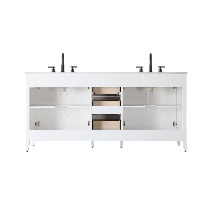 72 Inch Double Bathroom Vanity In White - View 6 - Joshua Marshal