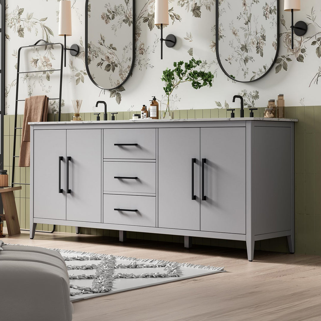 84 Inch Double Bathroom Vanity In Grey Grey Finish - KITCHEN & BATH by Joshua Marshal