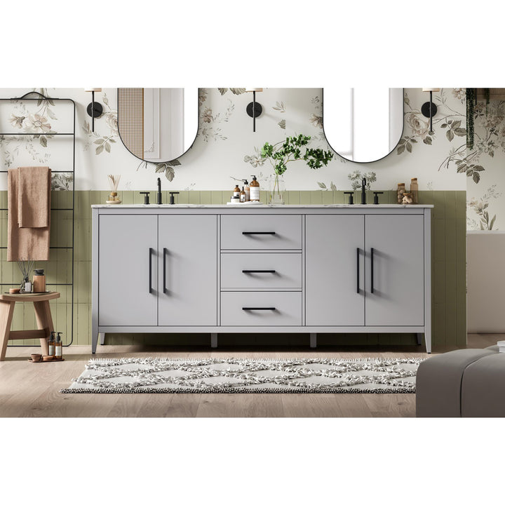 84 Inch Double Bathroom Vanity In Grey - View 2 - Joshua Marshal