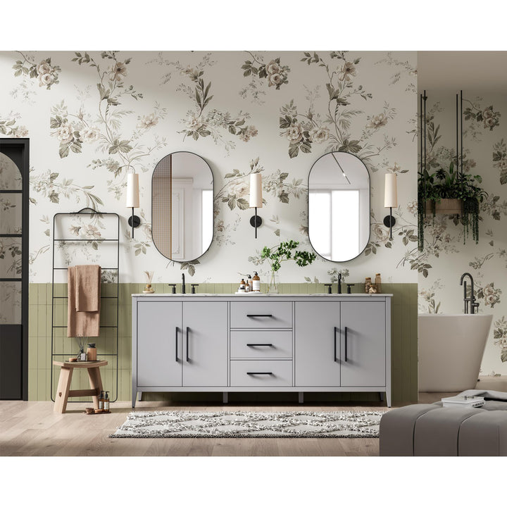 84 Inch Double Bathroom Vanity In Grey - View 3 - Joshua Marshal
