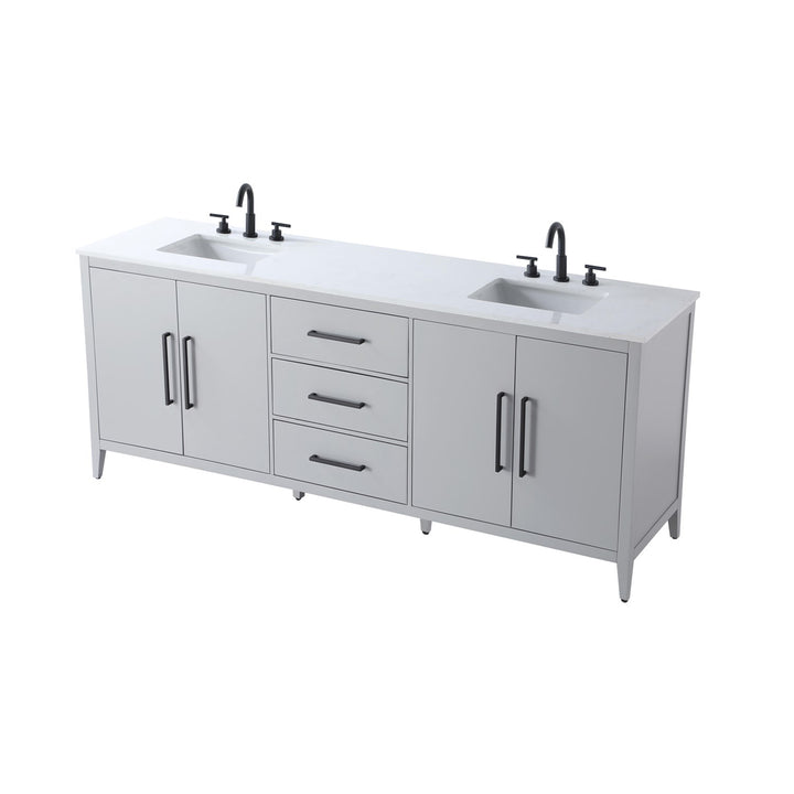 84 Inch Double Bathroom Vanity In Grey - View 5 - Joshua Marshal