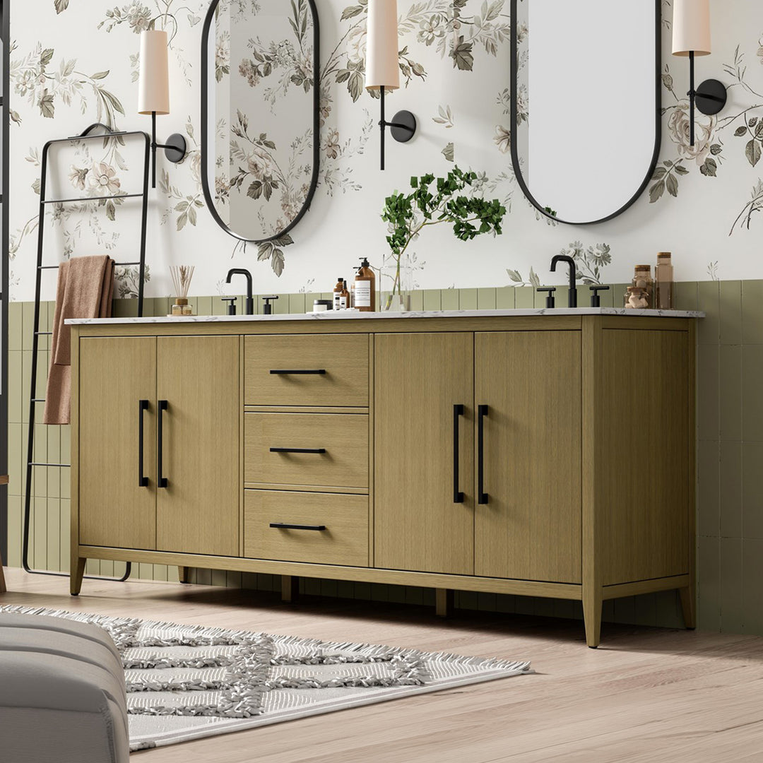84 Inch Double Bathroom Vanity In Honey Brown Honey Brown Finish - KITCHEN & BATH by Joshua Marshal