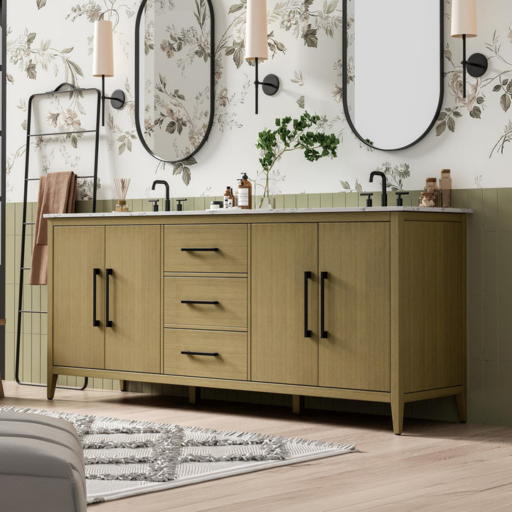 84 Inch Double Bathroom Vanity In Honey Brown Honey Brown Finish - KITCHEN & BATH by Joshua Marshal