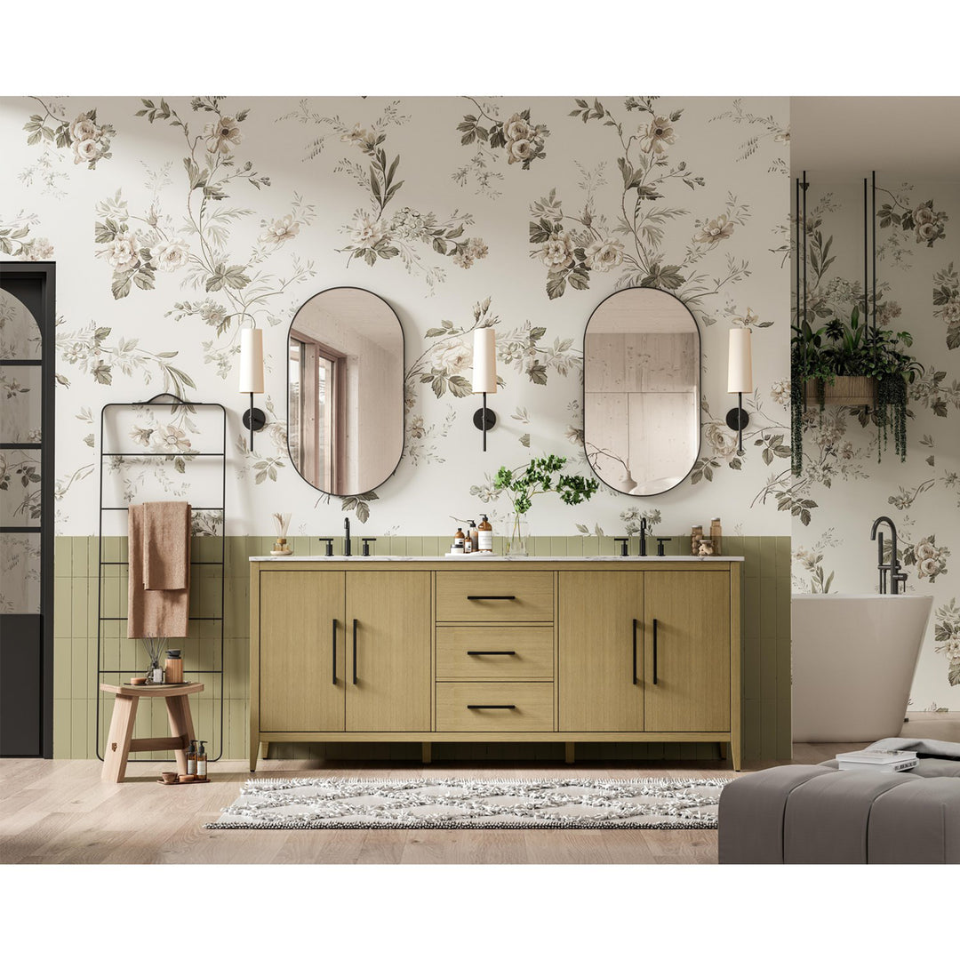 84 Inch Double Bathroom Vanity In Honey Brown - View 3 - Joshua Marshal