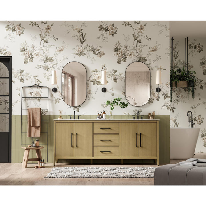 84 Inch Double Bathroom Vanity In Honey Brown - View 3 - Joshua Marshal