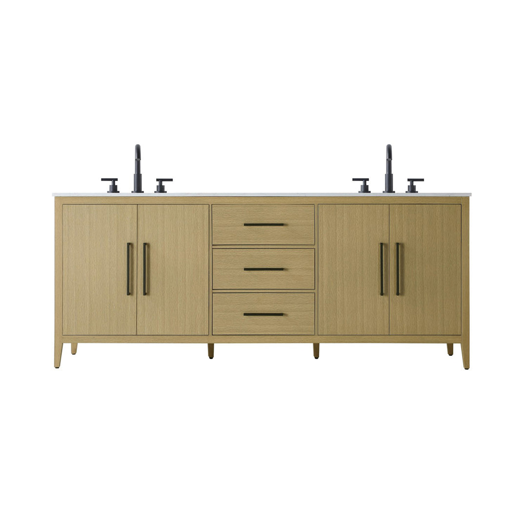 84 Inch Double Bathroom Vanity In Honey Brown - View 4 - Joshua Marshal