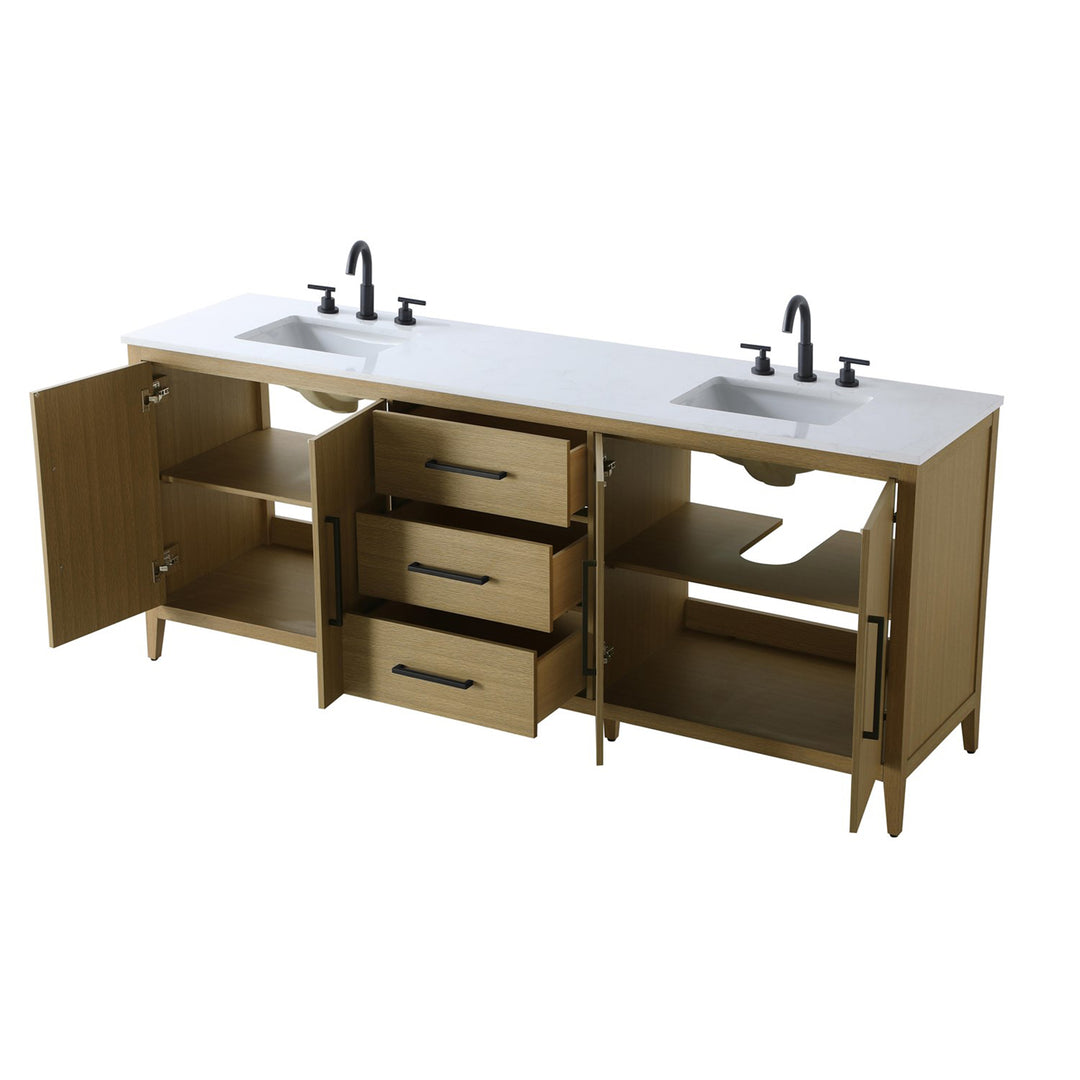 84 Inch Double Bathroom Vanity In Honey Brown - View 5 - Joshua Marshal