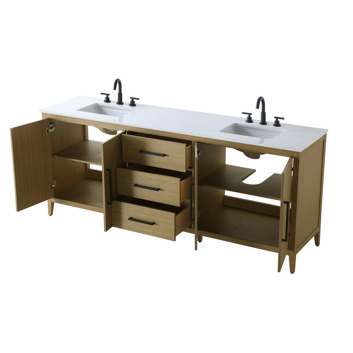 84 Inch Double Bathroom Vanity In Honey Brown - View 5 - Joshua Marshal