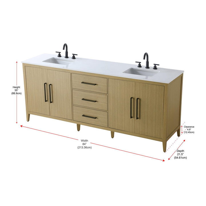 84 Inch Double Bathroom Vanity In Honey Brown - View 6 - Joshua Marshal