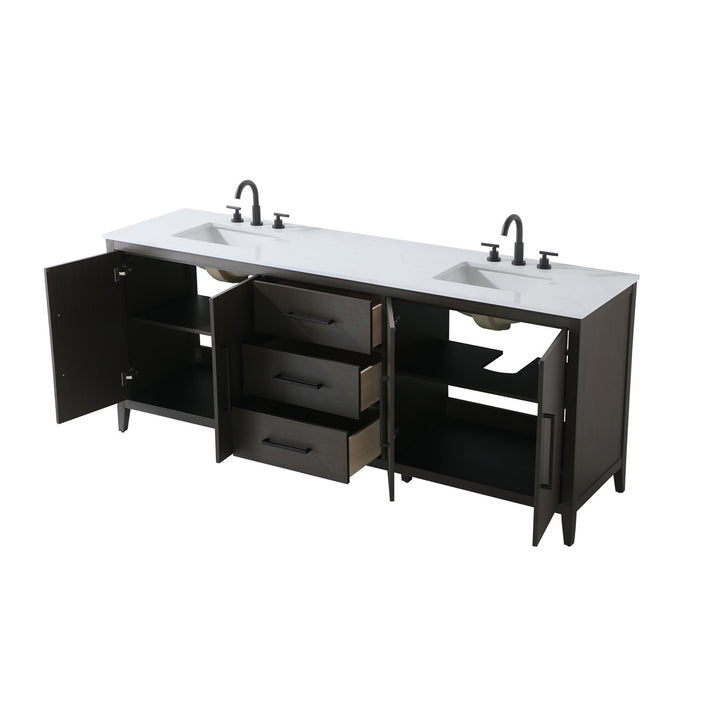 84 Inch Double Bathroom Vanity In Mocha Brown - View 4 - Joshua Marshal