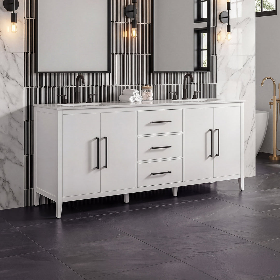 84 Inch Double Bathroom Vanity In White White Finish - KITCHEN & BATH by Joshua Marshal