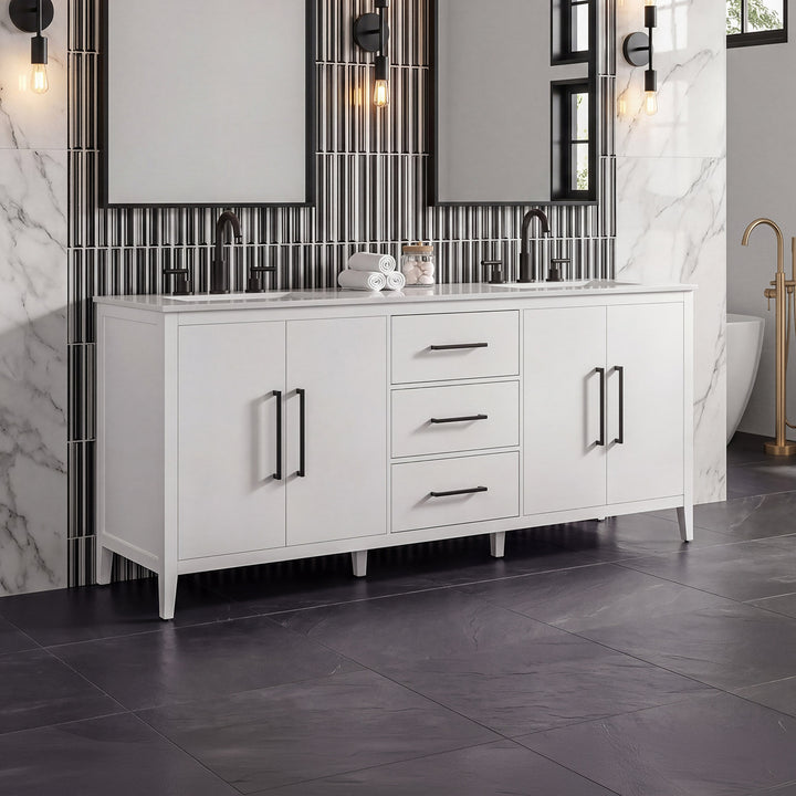 84 Inch Double Bathroom Vanity In White White Finish - KITCHEN & BATH by Joshua Marshal