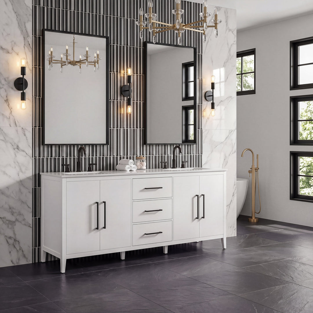 84 Inch Double Bathroom Vanity In White - View 2 - Joshua Marshal