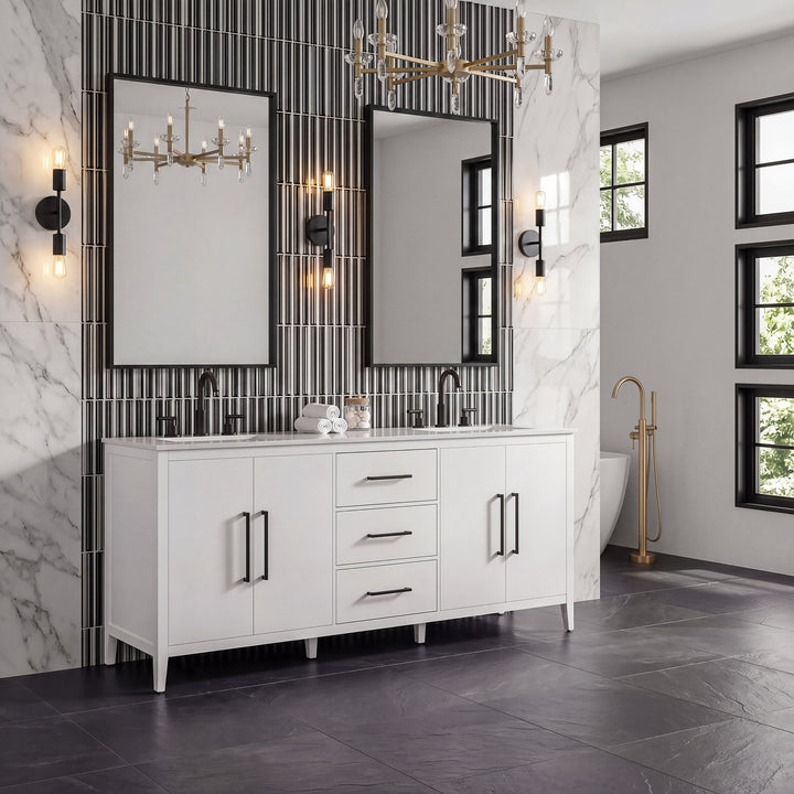 84 Inch Double Bathroom Vanity In White - View 2 - Joshua Marshal
