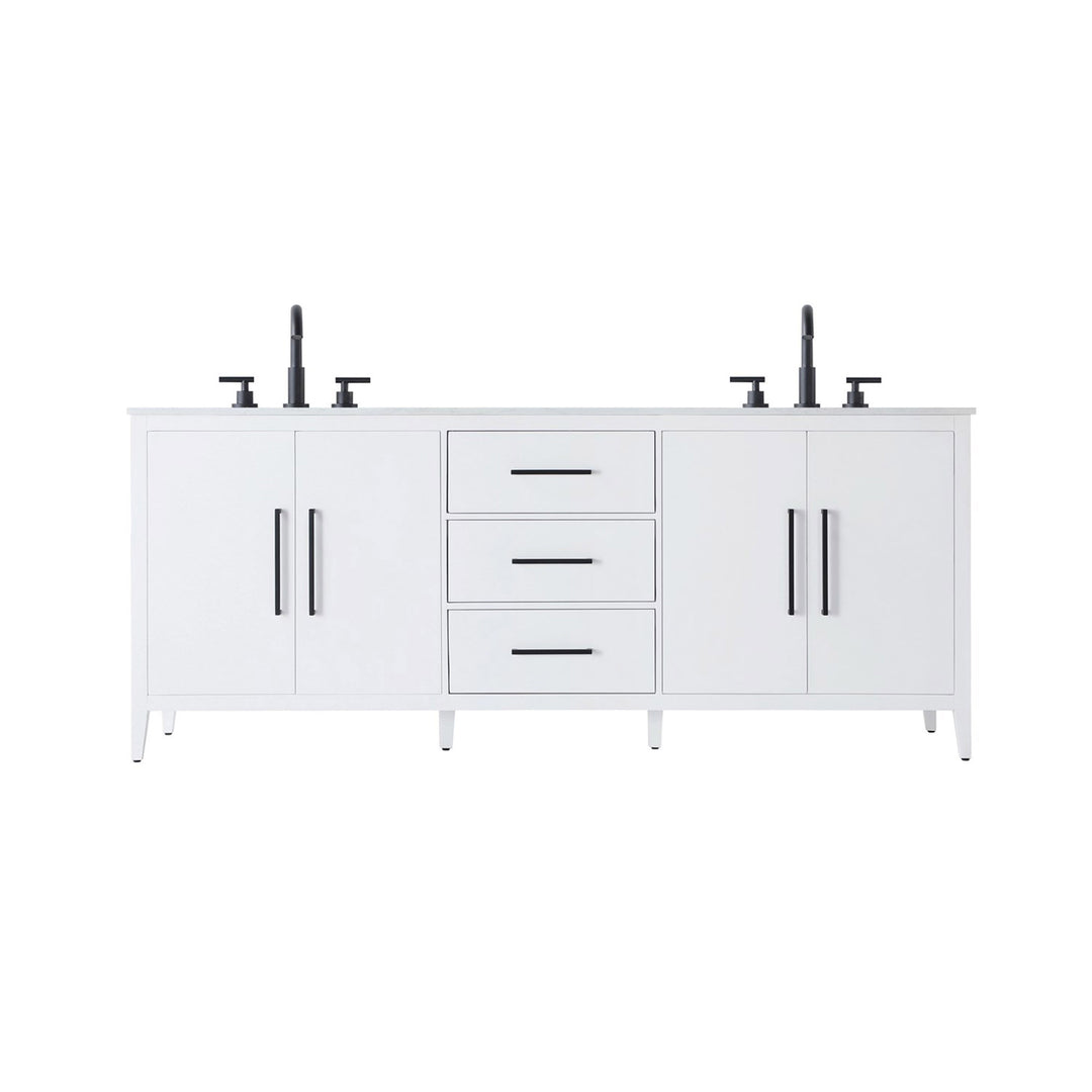 84 Inch Double Bathroom Vanity In White - View 3 - Joshua Marshal