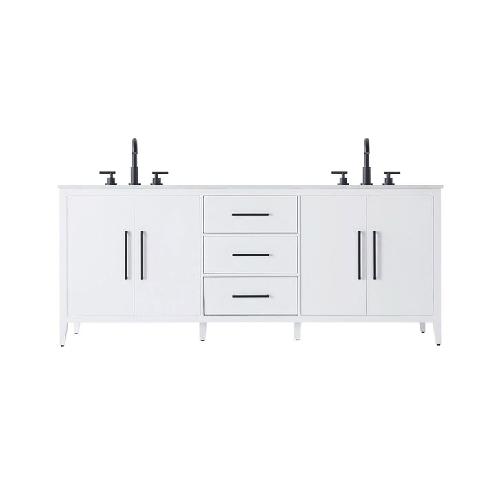 84 Inch Double Bathroom Vanity In White - View 3 - Joshua Marshal