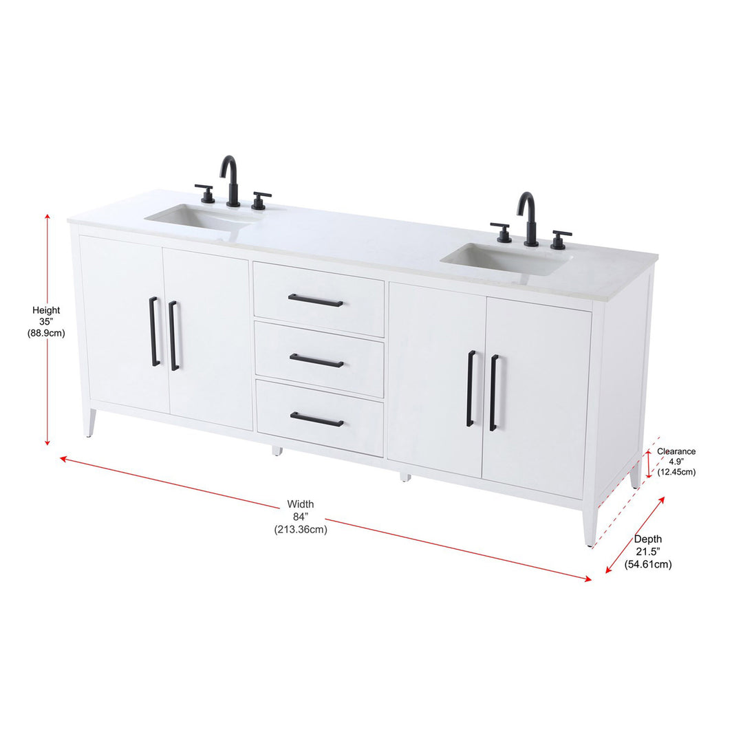 84 Inch Double Bathroom Vanity In White - View 4 - Joshua Marshal