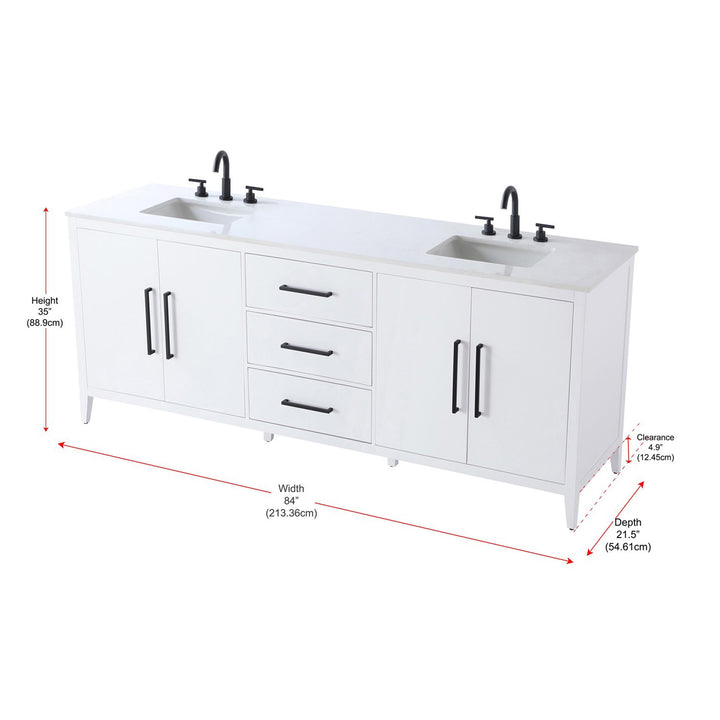 84 Inch Double Bathroom Vanity In White - View 4 - Joshua Marshal