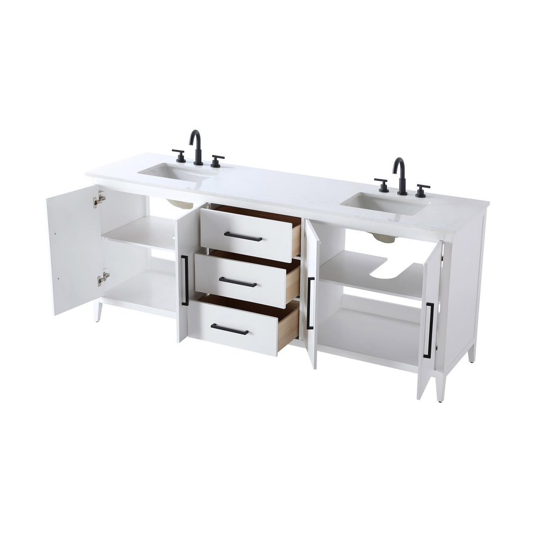 84 Inch Double Bathroom Vanity In White - View 6 - Joshua Marshal